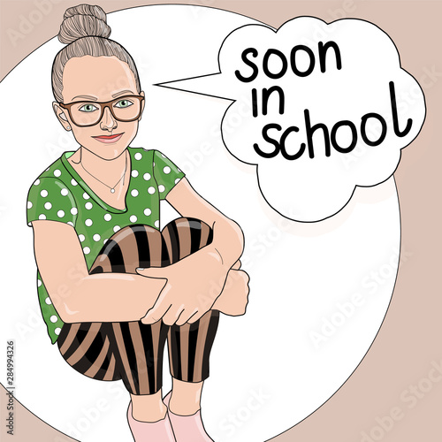 illustration of a teenage girl wearing glasses and bright clothes