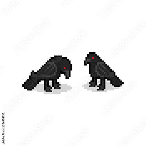 Pixel art cartoon crow characters.8bit.halloween.