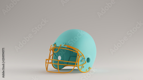 Gulf Blue Turquoise and Orange American Football Helmet 3 Quarter Left View 3d illustration 3d render