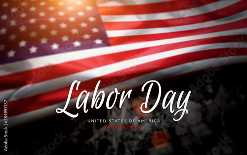 USA Labor Day greeting card with american flag background