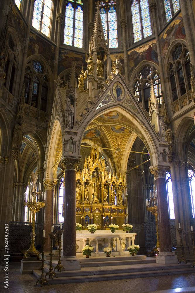 Interior of Votive Church (Votivkirche) is a neo-Gothic church in Vienna, Austria