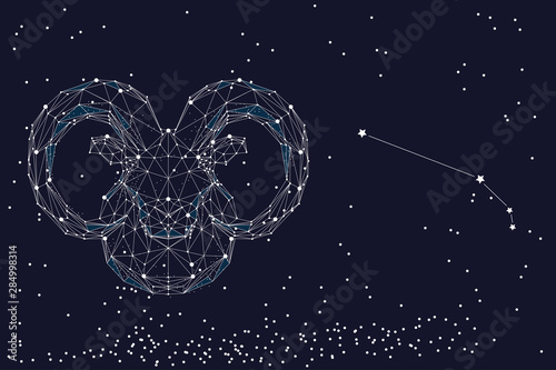 Zodiac sign Aries. The symbol of the astrological horoscope. Horizontal banner.