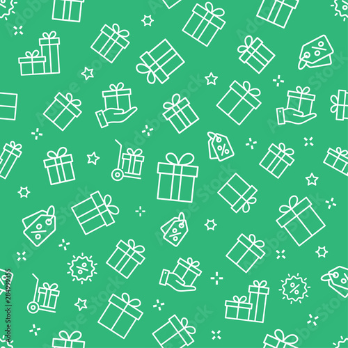 Gift box seamless pattern with icons.