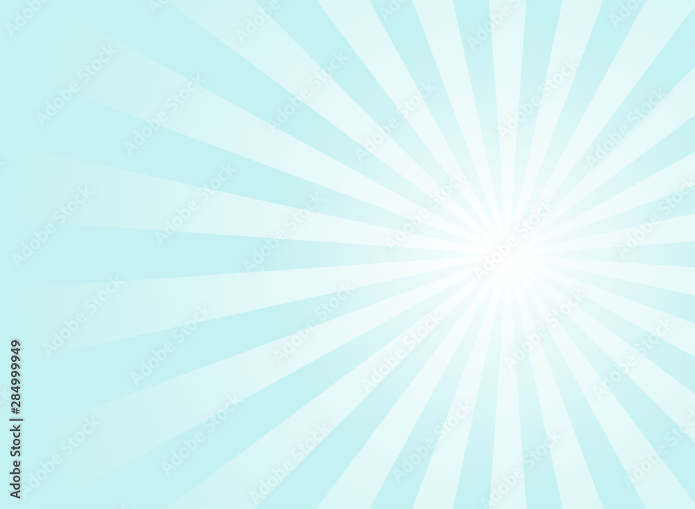 Sunlight background. Pale blue color burst background with white highlight.