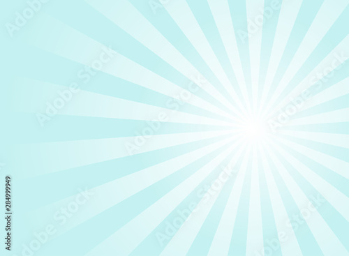 Sunlight background. Pale blue color burst background with white highlight.