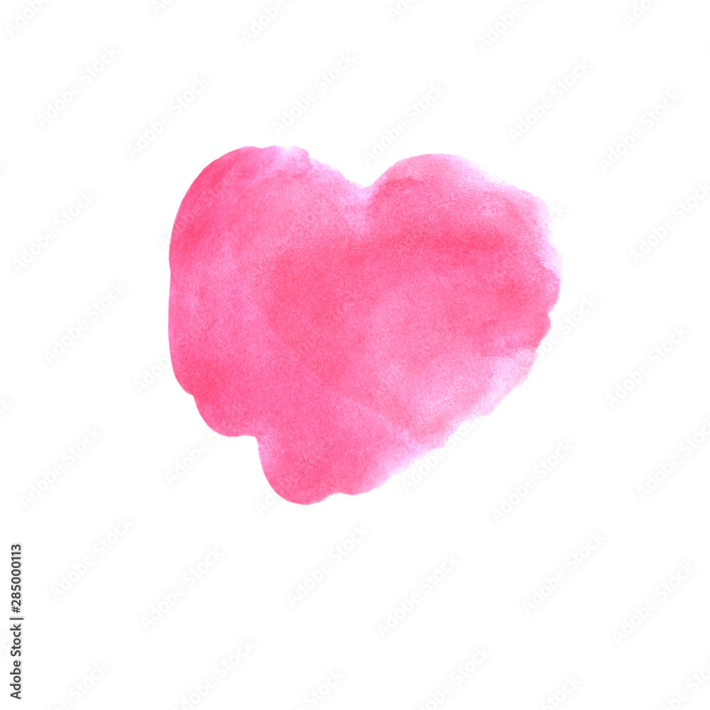 Red pink watercolor heart isolated on white background. Gentle, romantic background for design of cards, invitations, etc