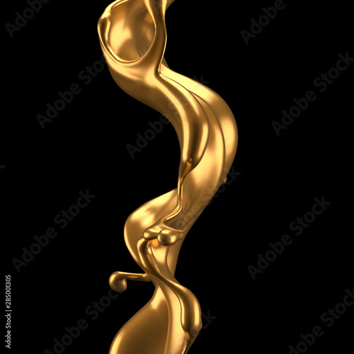 Luxury elegant splash liquid gold. 3d illustration, 3d rendering.