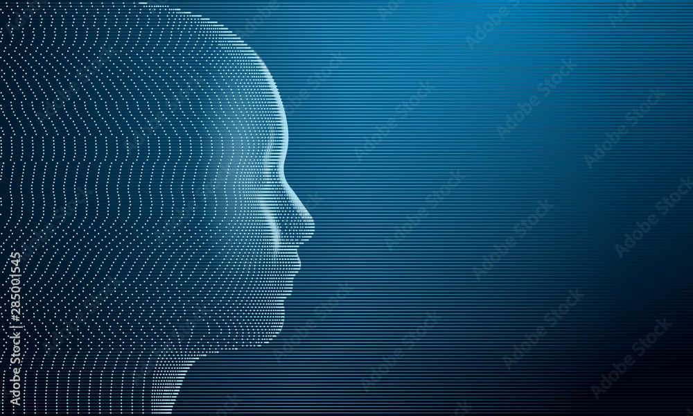 Obraz premium Side view of dotted face with scanlines background