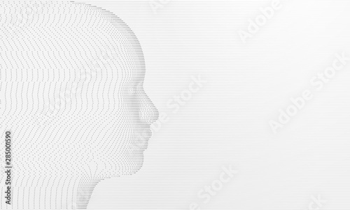 Side view of dotted face with scanlines background