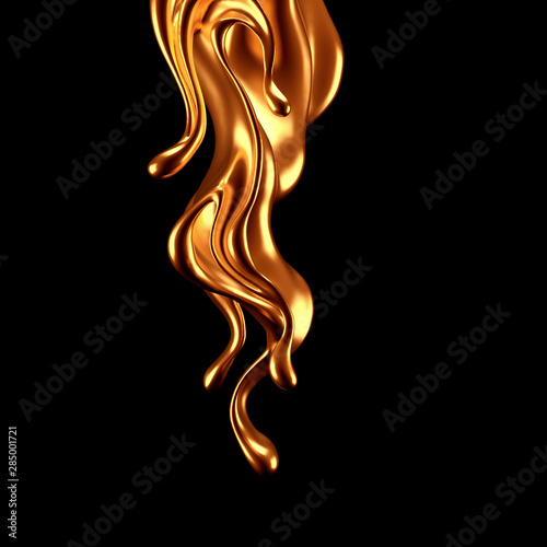 Luxury elegant splash liquid gold. 3d illustration, 3d rendering.