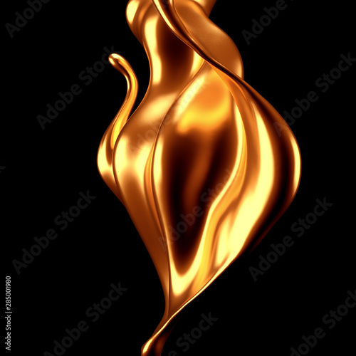 Luxury elegant splash liquid gold. 3d illustration, 3d rendering.