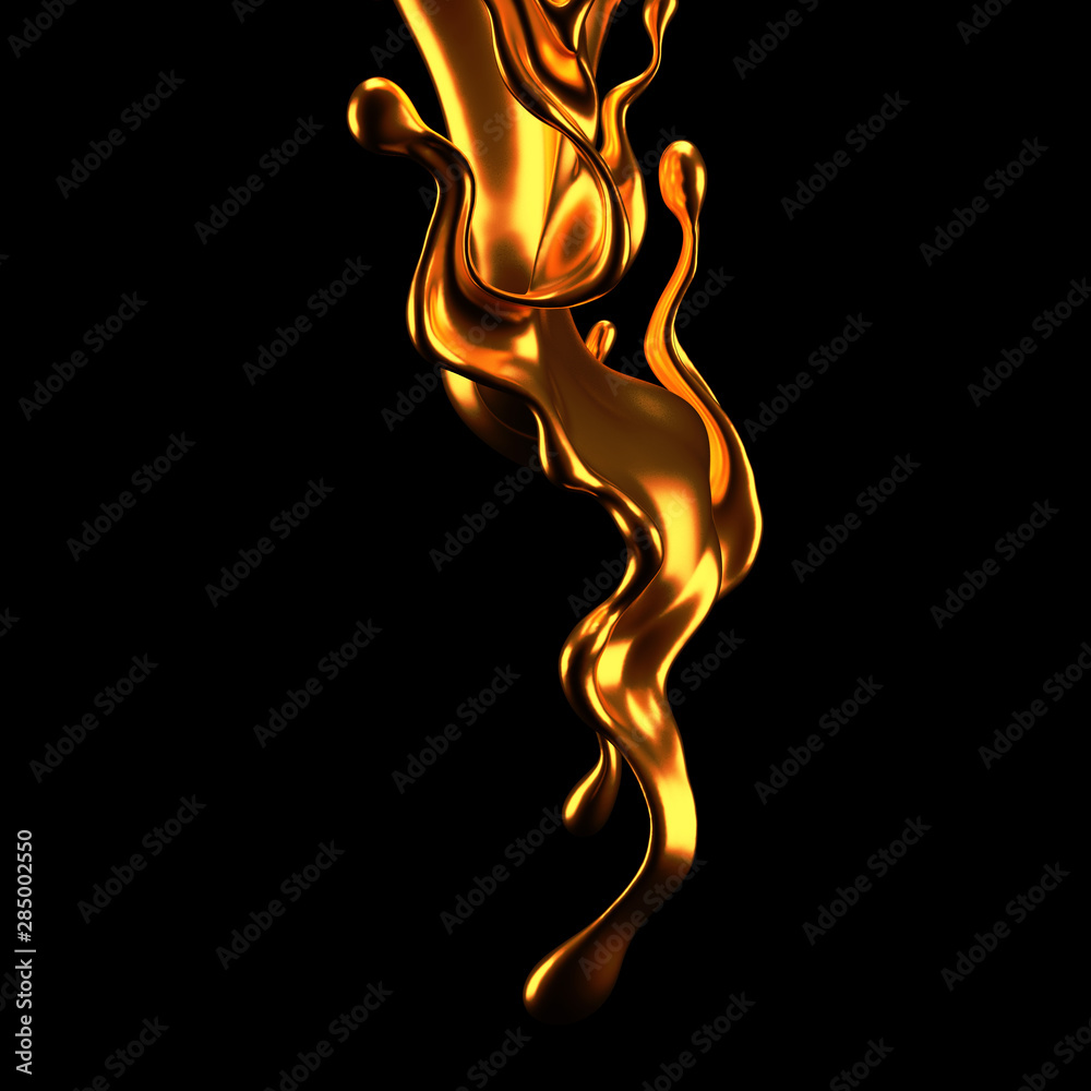 Luxury elegant splash liquid gold. 3d illustration, 3d rendering.
