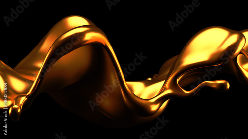 Luxury elegant splash liquid gold. 3d illustration, 3d rendering.