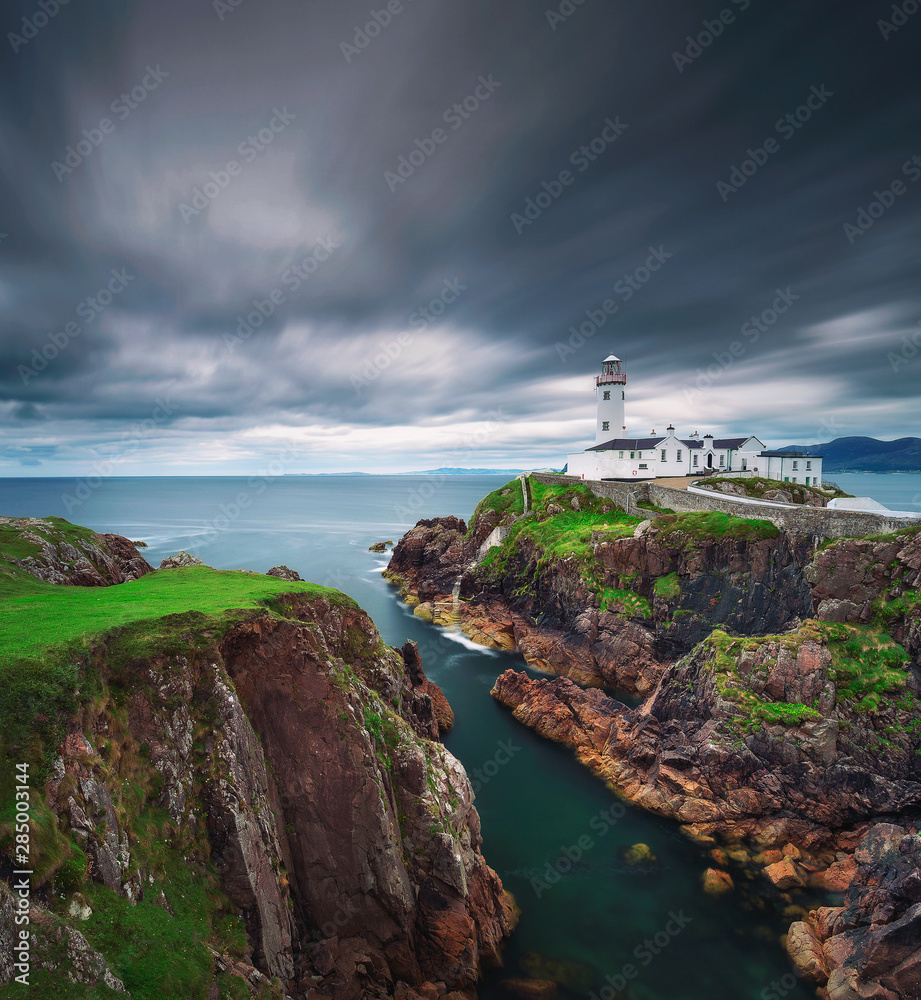Dark clouds move over the Fanad Head Lighthouse in Ireland