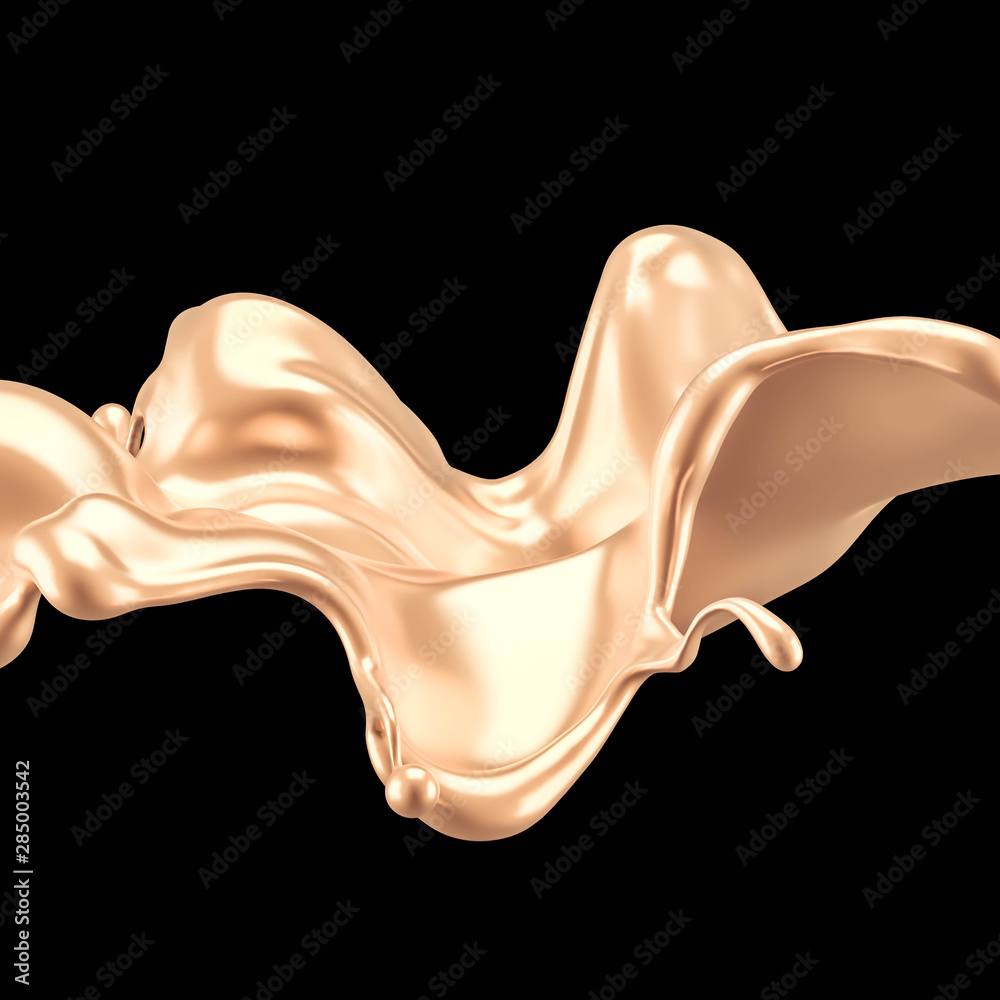 Luxury elegant splash liquid gold. 3d illustration, 3d rendering.