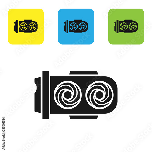 Black Mining farm icon isolated on white background. Cryptocurrency mining, blockchain technology, digital money market, cryptocoin wallet. Set icons colorful square buttons. Vector Illustration