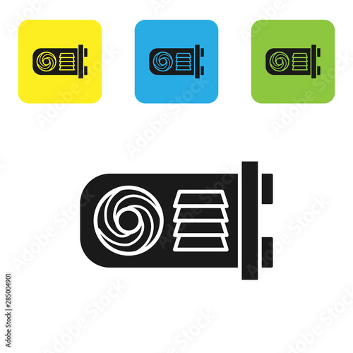 Black Mining farm icon isolated on white background. Cryptocurrency mining, blockchain technology, bitcoin, digital money market, wallet. Set icons colorful square buttons. Vector Illustration
