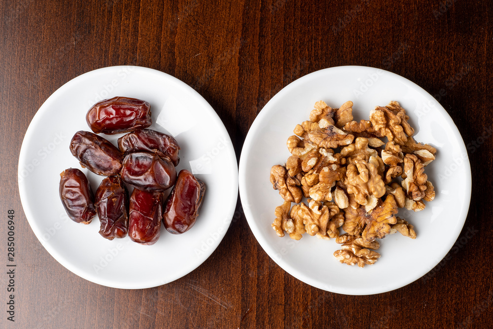 Dates fruit and walnuts, Ramadan food of dates and walnuts Dates fruit and walnuts, Ramadan food of dates and walnuts