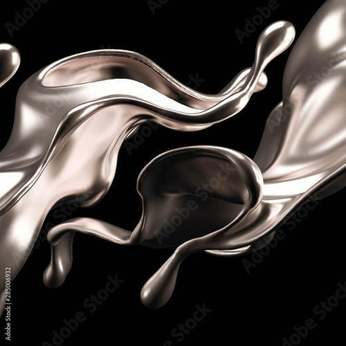 Luxury elegant splash liquid gold. 3d illustration, 3d rendering.