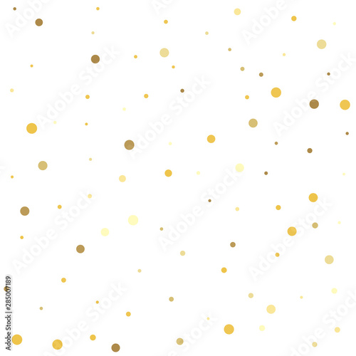 Gold dots on a white background. Falling golden dot abstract decoration for party, birthday celebrate, anniversary or event, festive.