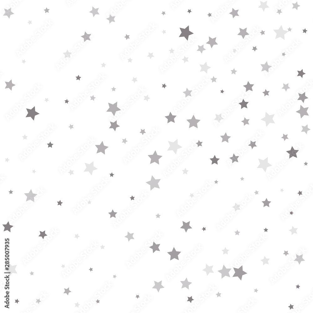 Christmas and New Year card, invitation, postcard, paper packaging. Falling silver stars abstract decoration for party, birthday celebrate, anniversary or event, festive.