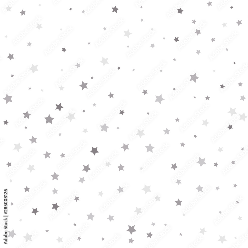 Texture of silver foil. Falling silver stars abstract decoration for party, birthday celebrate, anniversary or event, festive.