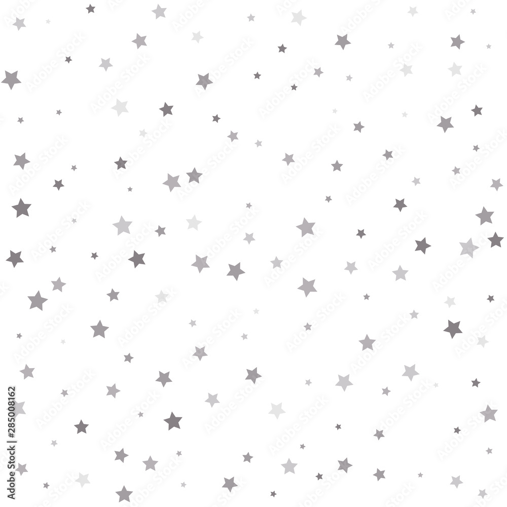 Vector illustration. Christmas stars background vector, flying silver sparkles confetti.