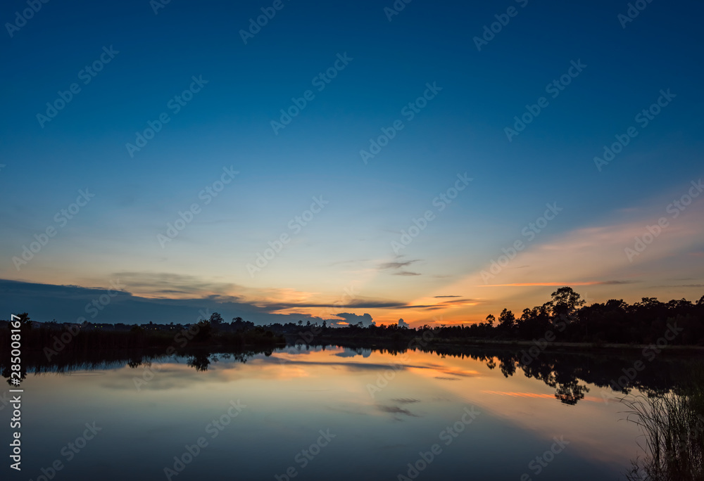 Sunset on the lake landscape