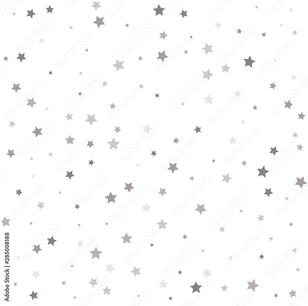 Vector illustration. Falling silver stars abstract decoration for party, birthday celebrate, anniversary or event, festive.