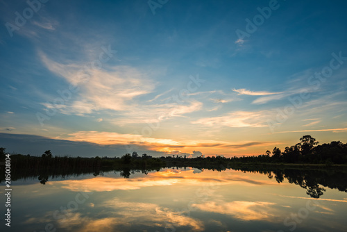 Sunset on the lake landscape