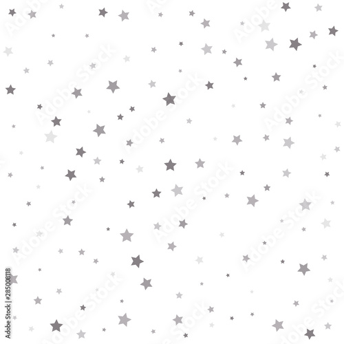 Holiday party decor. Silver flying stars confetti magic cosmic christmas vector.