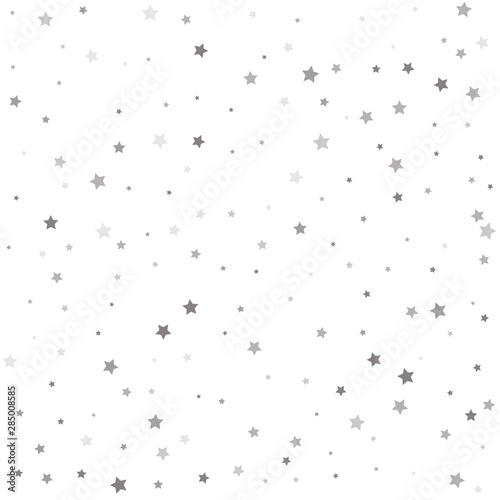 Texture of silver foil. Christmas stars background vector, flying silver sparkles confetti.