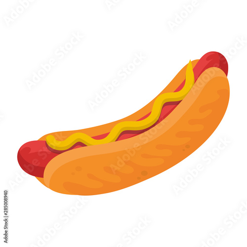 Hot Dog. Fast Food. Tasty Street Food. Fresh Fast Food Product. Delicious Hot Dog With Sausage. Fast Meal Diet. Big Best Hot Dog. Fresh Hot Meal. Not Healthy Food. Vector graphics to design.