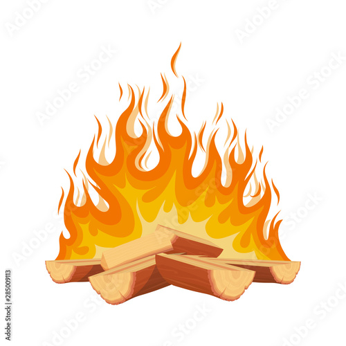 Burning Fire. Campfire. Firewood Logs in Fire. Wood Camp Fire. Vector graphics to design.