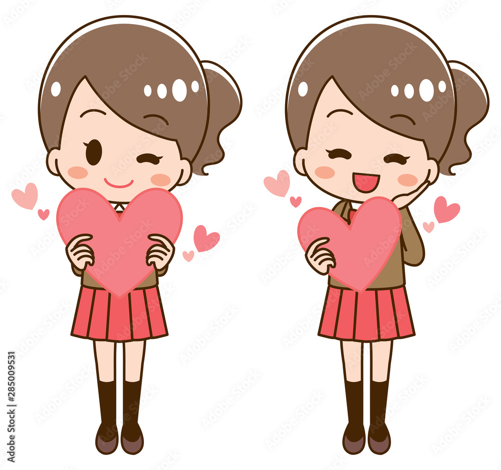 Illustration set of girl student embracing heart Illustration set of girl student embracing heart