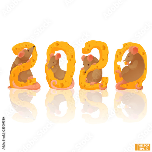 Happy New Year. Figures from cheese 2020 and funny rats.