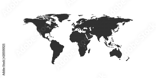 Continents in points. Planet Earth in pixels. Black background background.