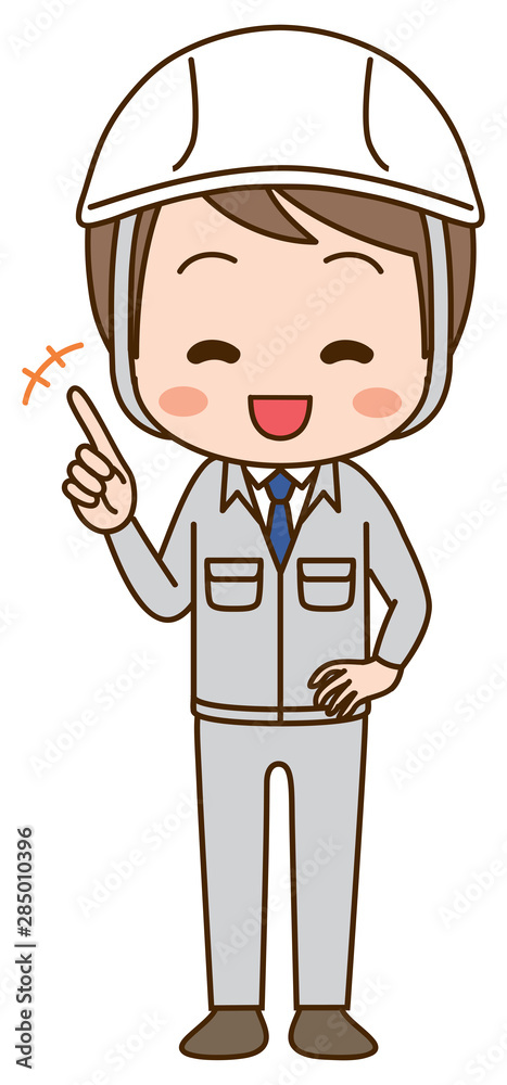 Illustration of a man in work clothes pointing Illustration of a man in work clothes pointing