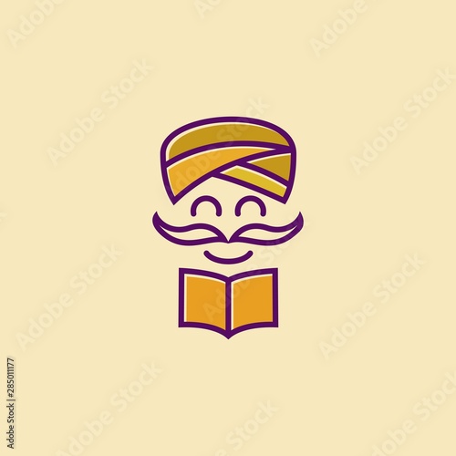 education guru with flat line art style logo icon vector template