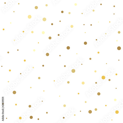 Christmas dots background vector  flying gold sparkles confetti. Abstract pattern of random falling gold dots.