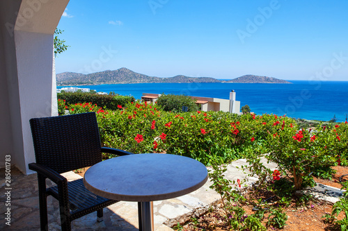 Scenic view to Mirabello bay and Elounda town in Crete island  Greece.