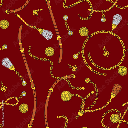 Trendy seamless pattern with pendants and chains