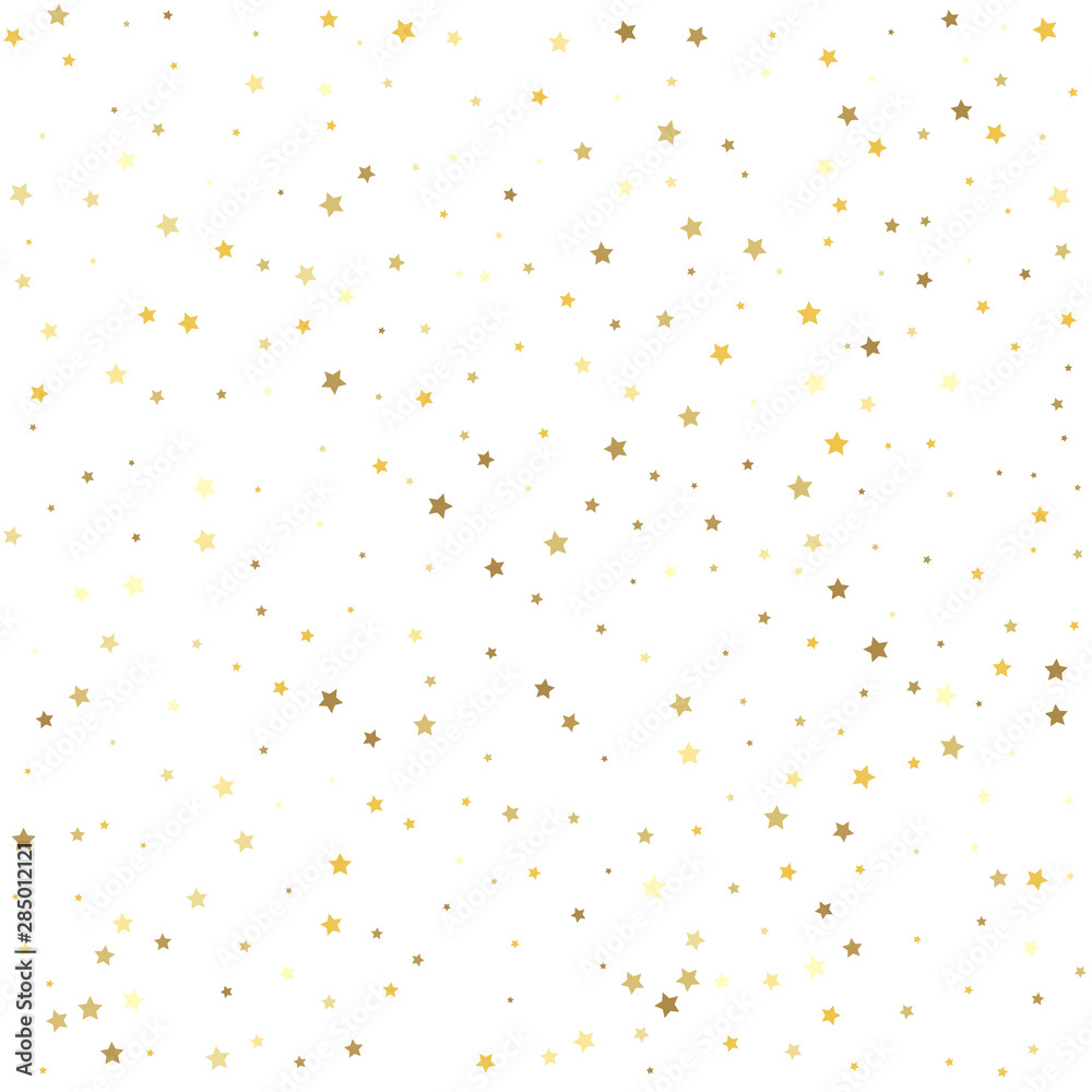 Golden stars on a square background. Template for holiday designs, invitation, party, birthday, wedding.