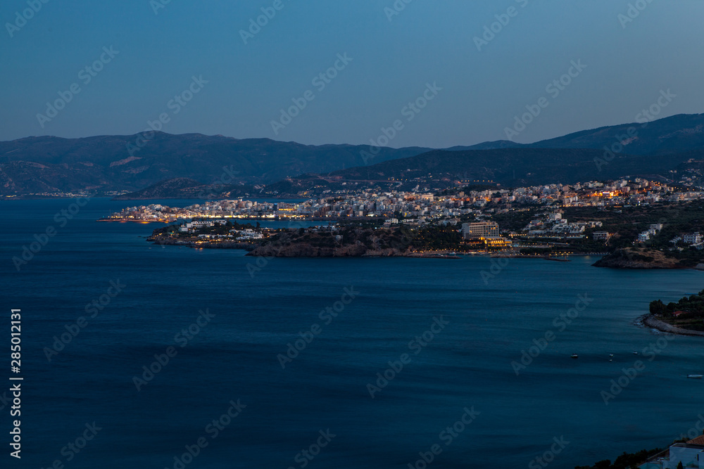 Panoramic view of the town Agios Nikolaos, Crete, Greece.