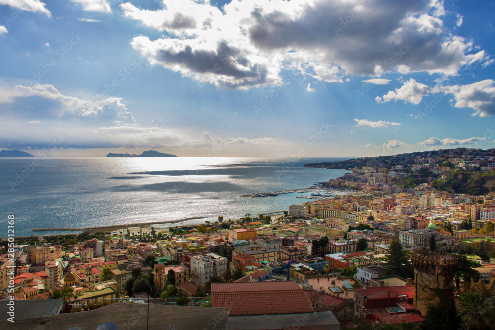 Majestic   View  on Naples ,  gulf of neapolitan  and Capri island