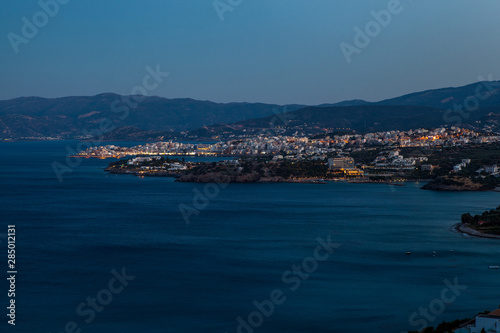 Panoramic view of the town Agios Nikolaos, Crete, Greece.