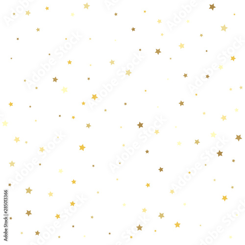 Christmas stars background vector, flying gold sparkles confetti. Glitter pattern for banner, greeting card.
