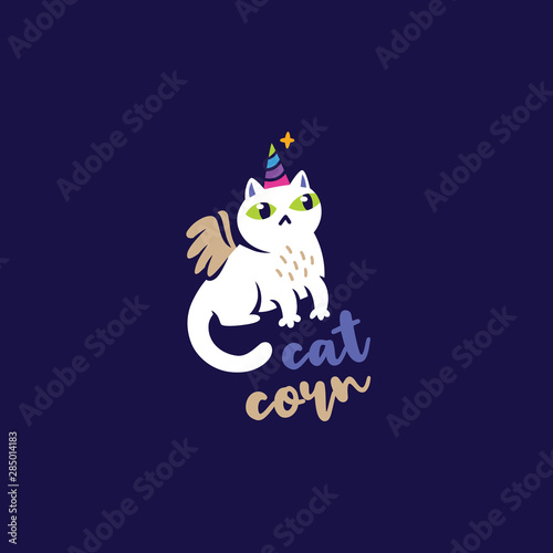 Unicorn and cat cute logo design. Logotype concept icon.