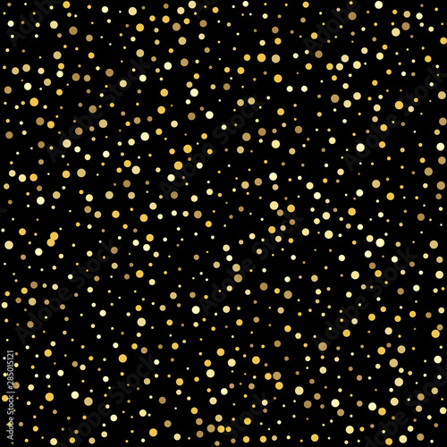 Abstract pattern of random falling gold dots. Texture of gold foil.