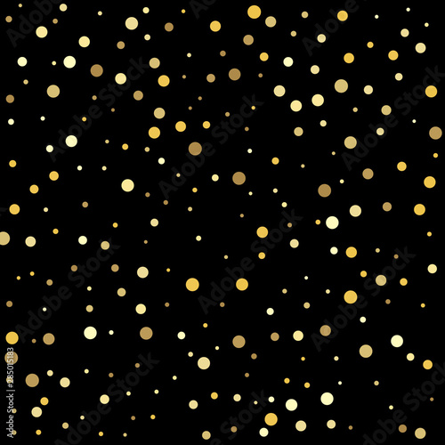 Template for holiday designs, invitation, party, birthday, wedding. Golden dots on a square background.
